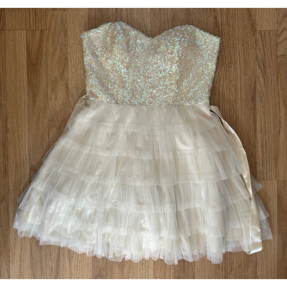 Y2K Deb Strapless Sequin Tulle Dress Size 11/12